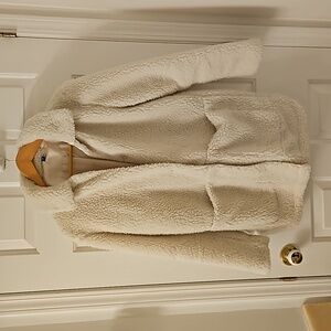 H&M White Fuzzy Coat, Size S